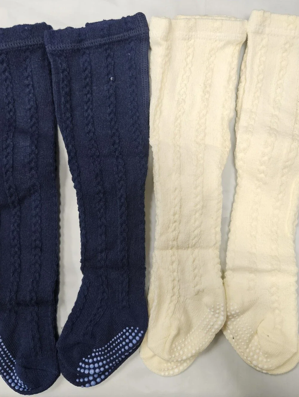 Newborn Baby Tights 2-Pack 4 Pairs Cream Navy 0-3M New